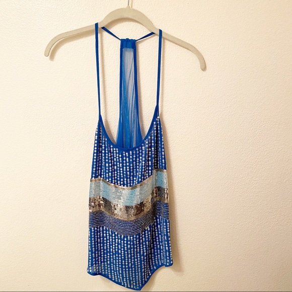 hazel Tops - Hazel Pointed Striped Sequin Camisole Small